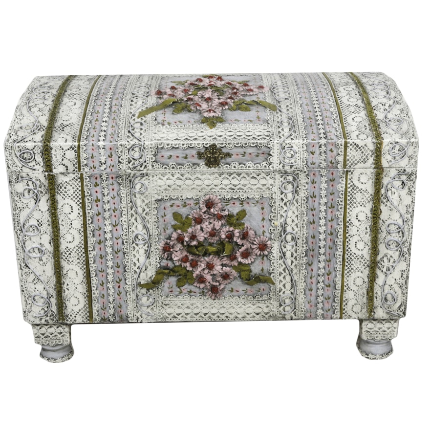 Vintage Painted Lace Applique Trunk