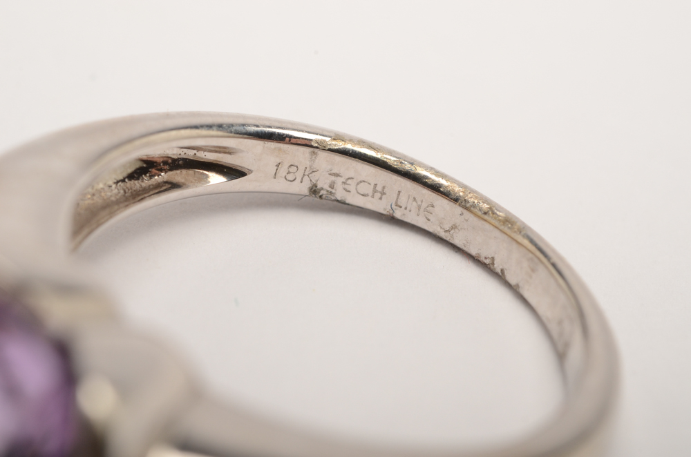 18K White Gold Heart Shaped Amethyst and Diamond Ring