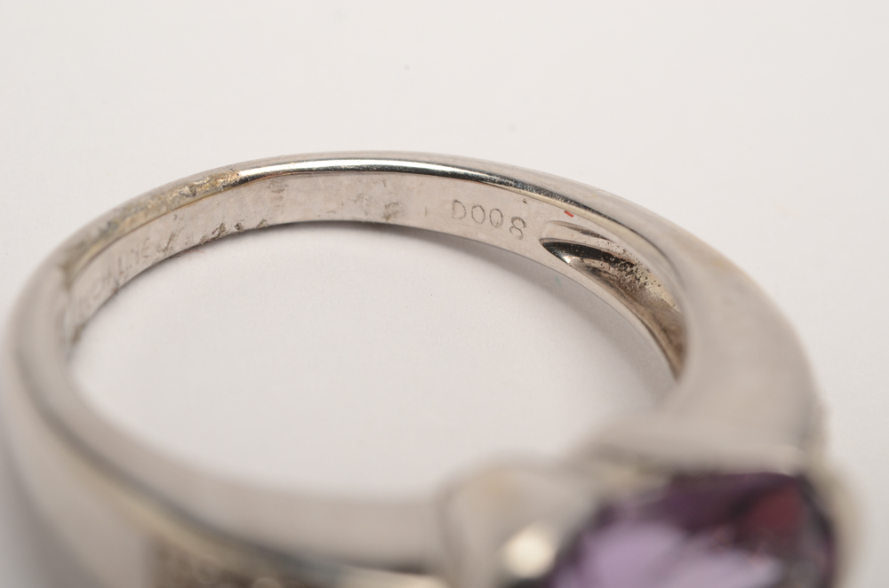 18K White Gold Heart Shaped Amethyst and Diamond Ring