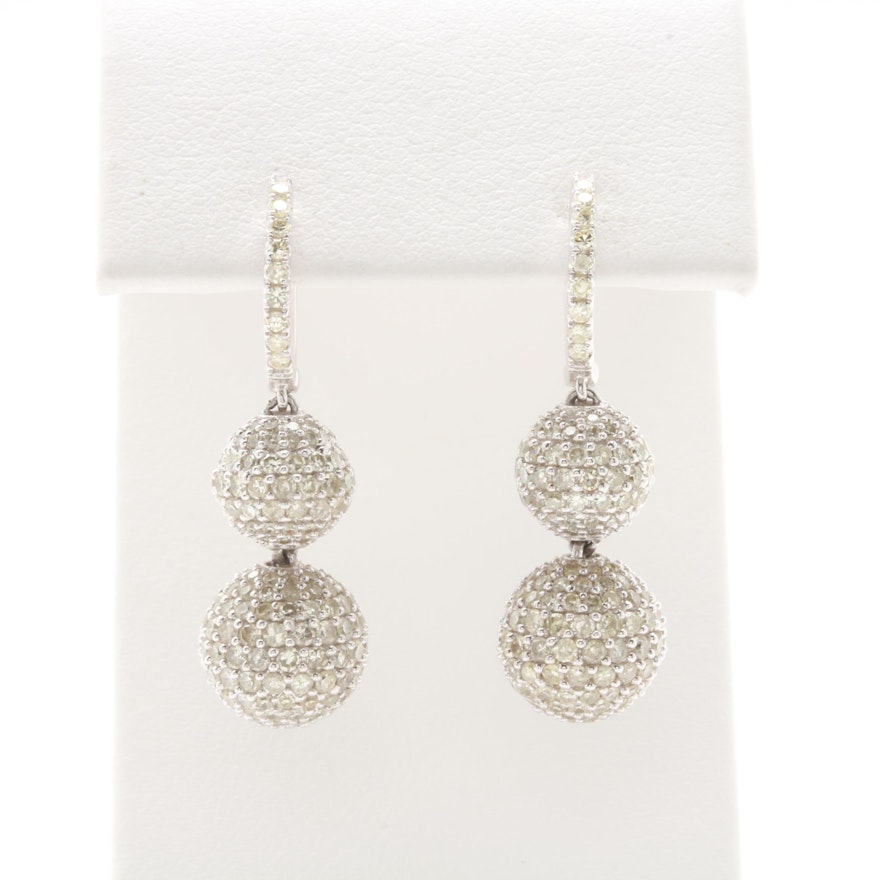 14K White Gold 3.10 CTW Diamond Dangle Earrings