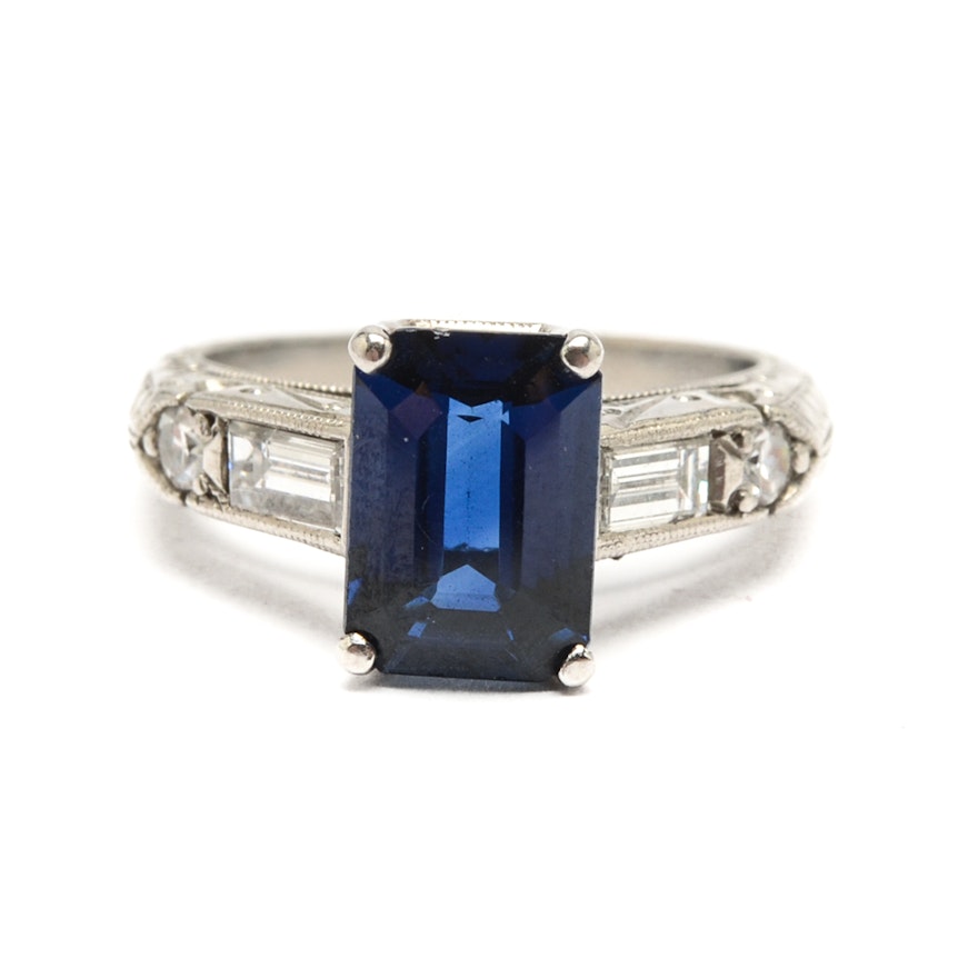 Platinum 2.25 CT Sapphire and Diamond Ring