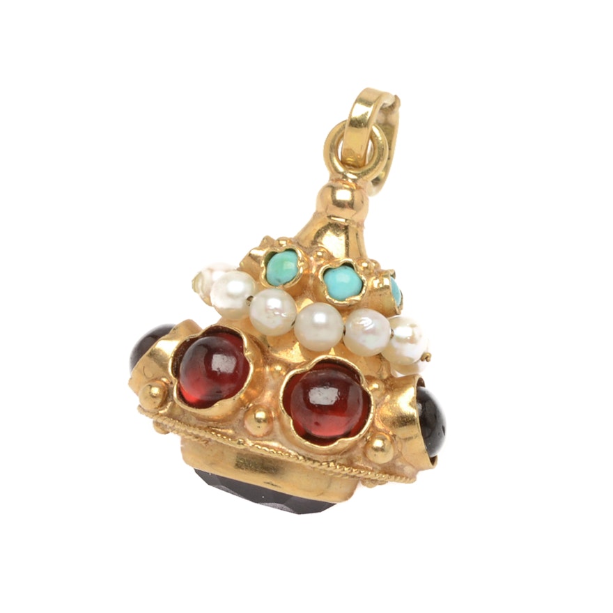 18K Yellow Gold Gemstone Pendant