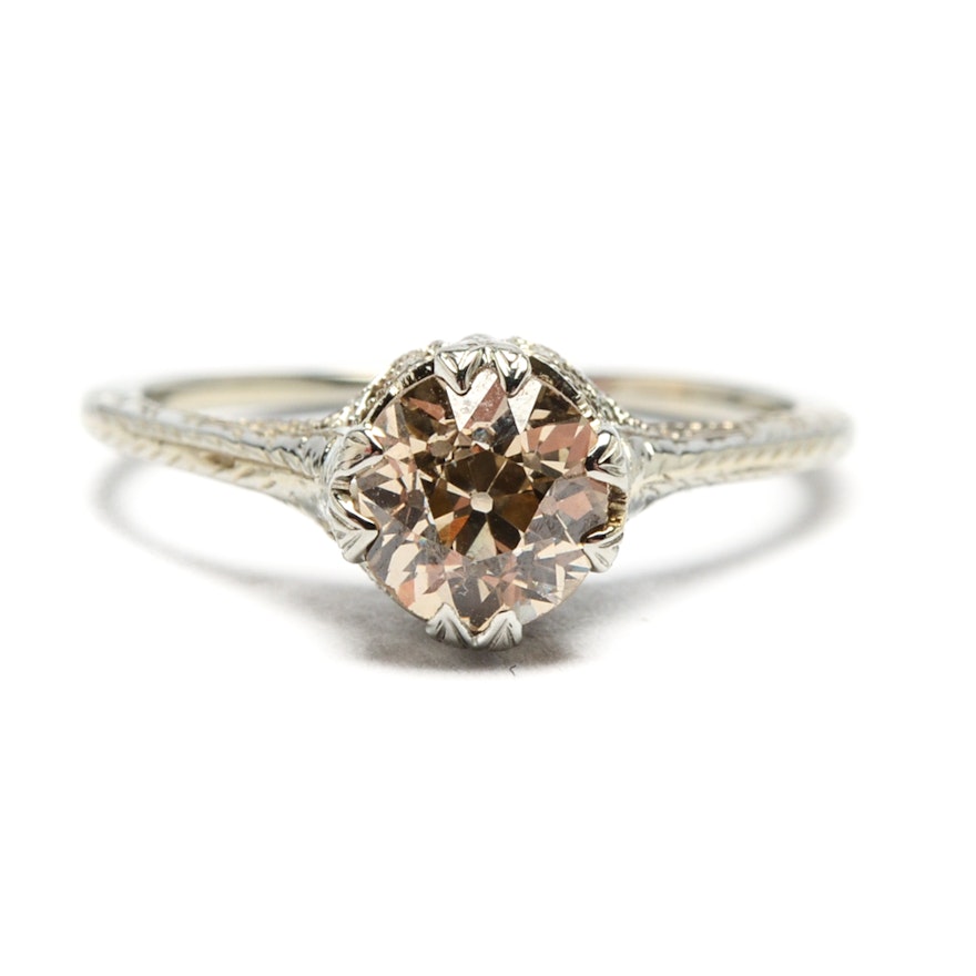 Art Nouveau 14K White Gold 0.94 CT Diamond Ring