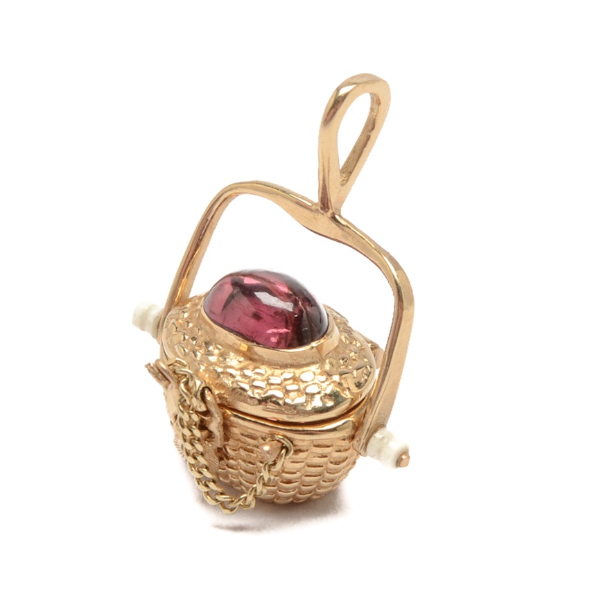 14K Yellow Gold Rhodolite Garnet Basket Pendant