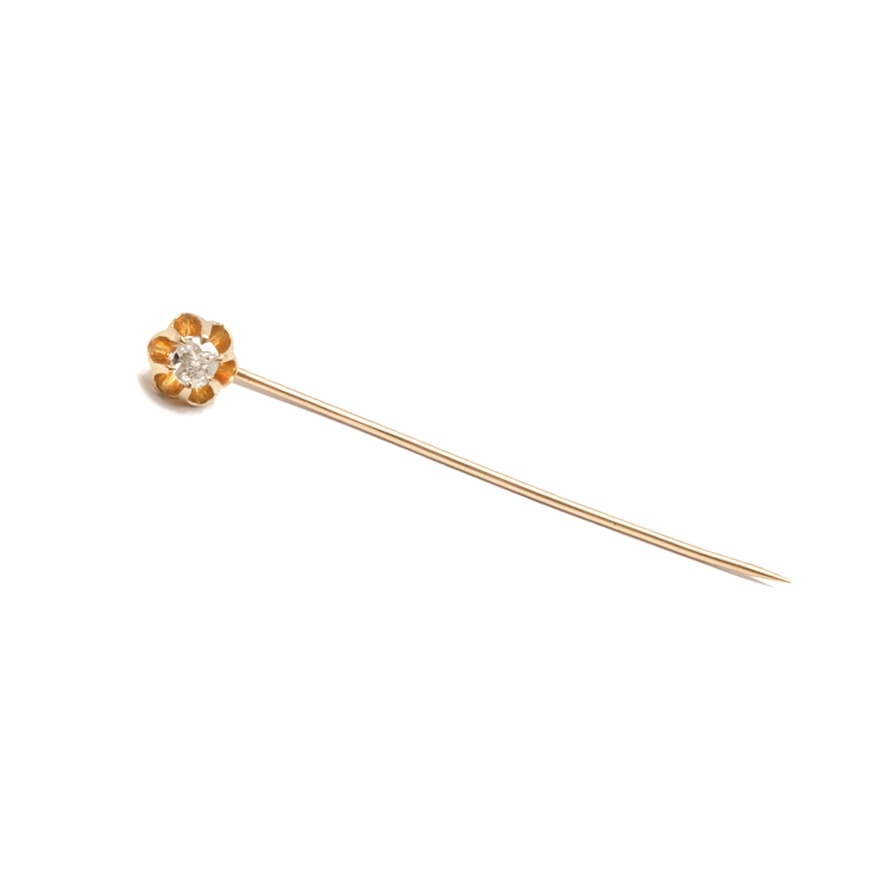 14K Yellow Gold Diamond Stick Pin