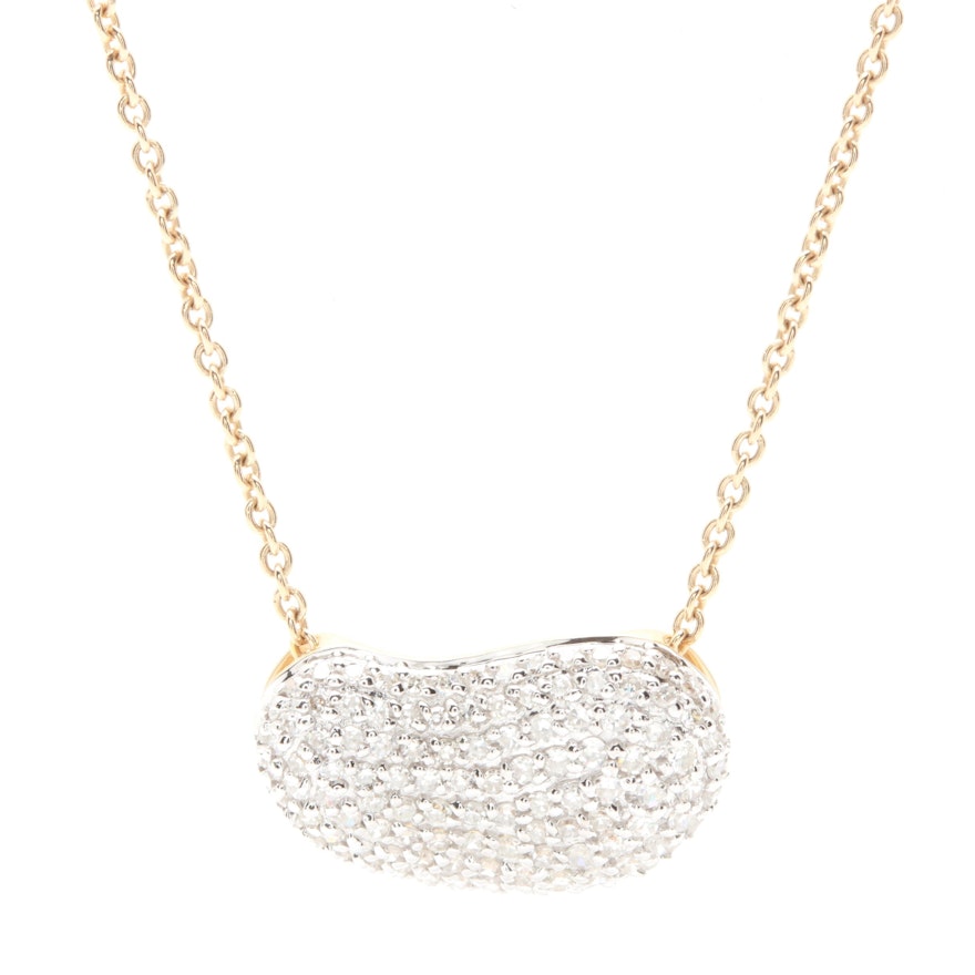 14K Yellow Gold Diamond Pendant Necklace with White Gold Accents