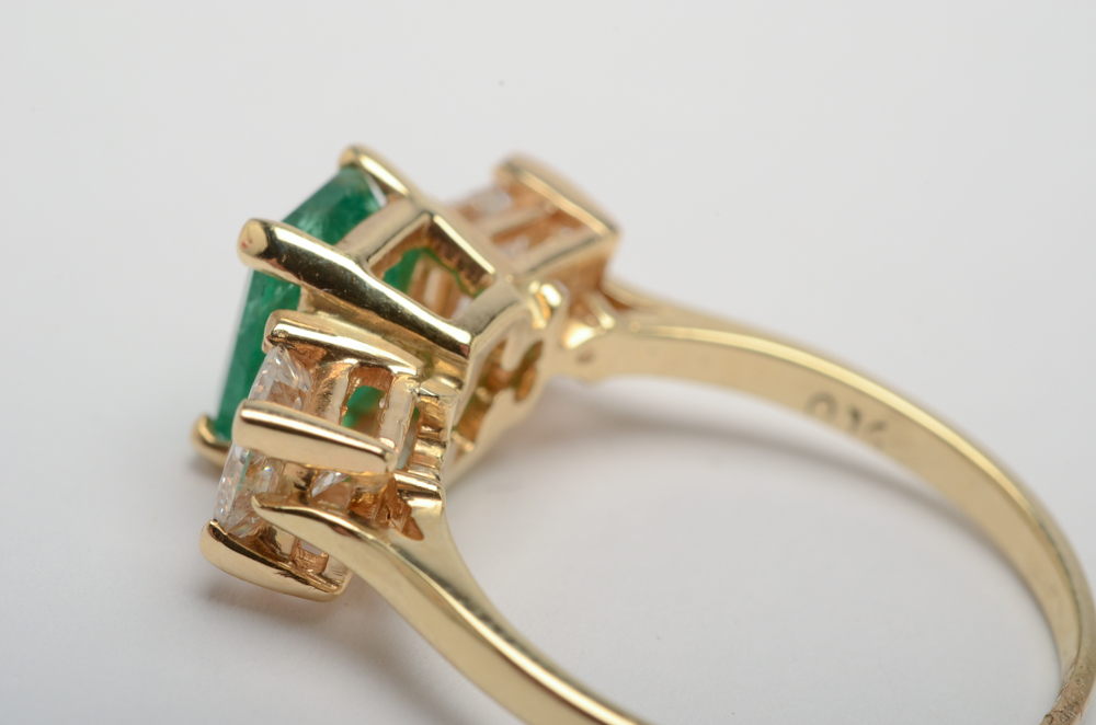 14K Yellow Gold Emerald and Diamond Ring