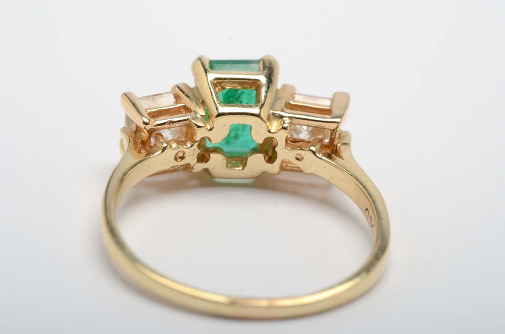 14K Yellow Gold Emerald and Diamond Ring