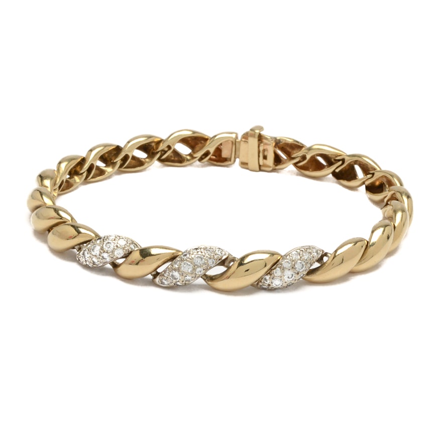 14K San Marco Style Yellow Gold Diamond Bracelet