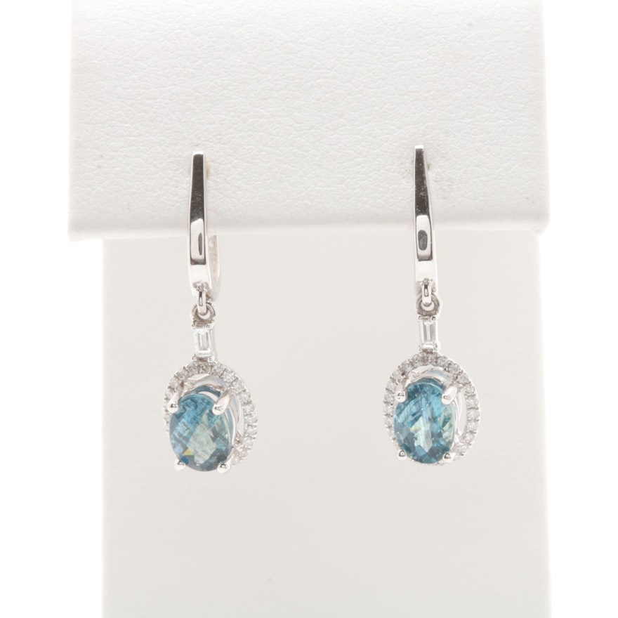 14K White Gold Aquamarine and Diamond Earrings