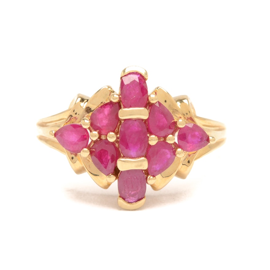 14K Yellow Gold Ruby  Cocktail Ring