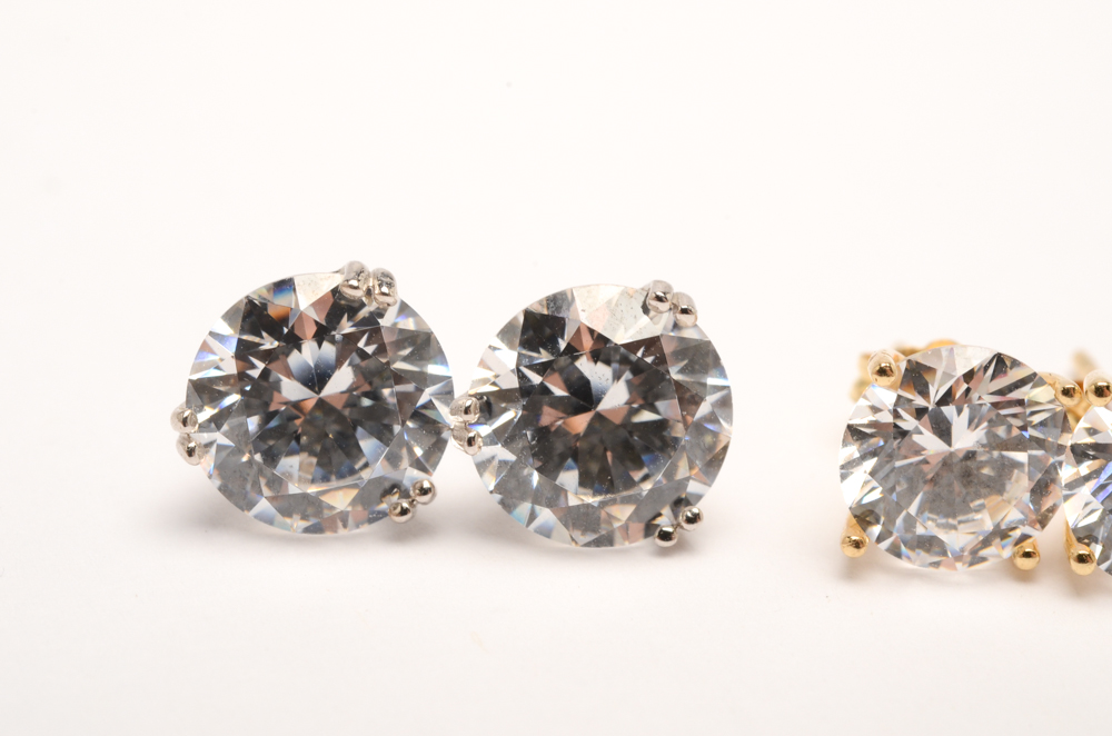 14K Yellow, Rose and White Gold Cubic Zirconia Stud Earrings