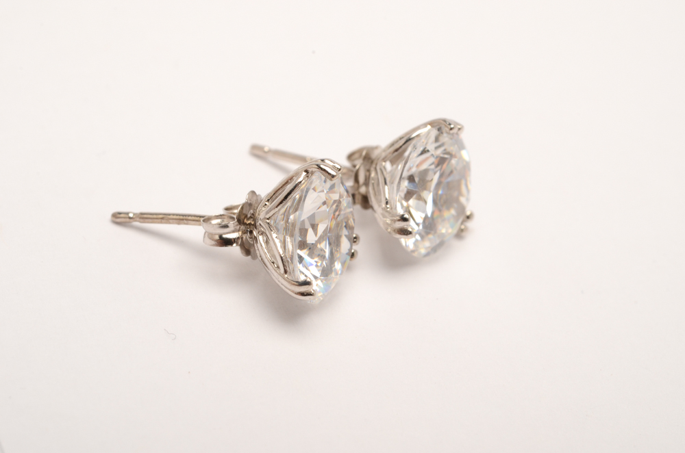 14K Yellow, Rose and White Gold Cubic Zirconia Stud Earrings