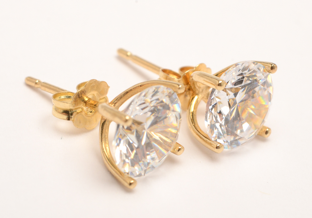 14K Yellow, Rose and White Gold Cubic Zirconia Stud Earrings