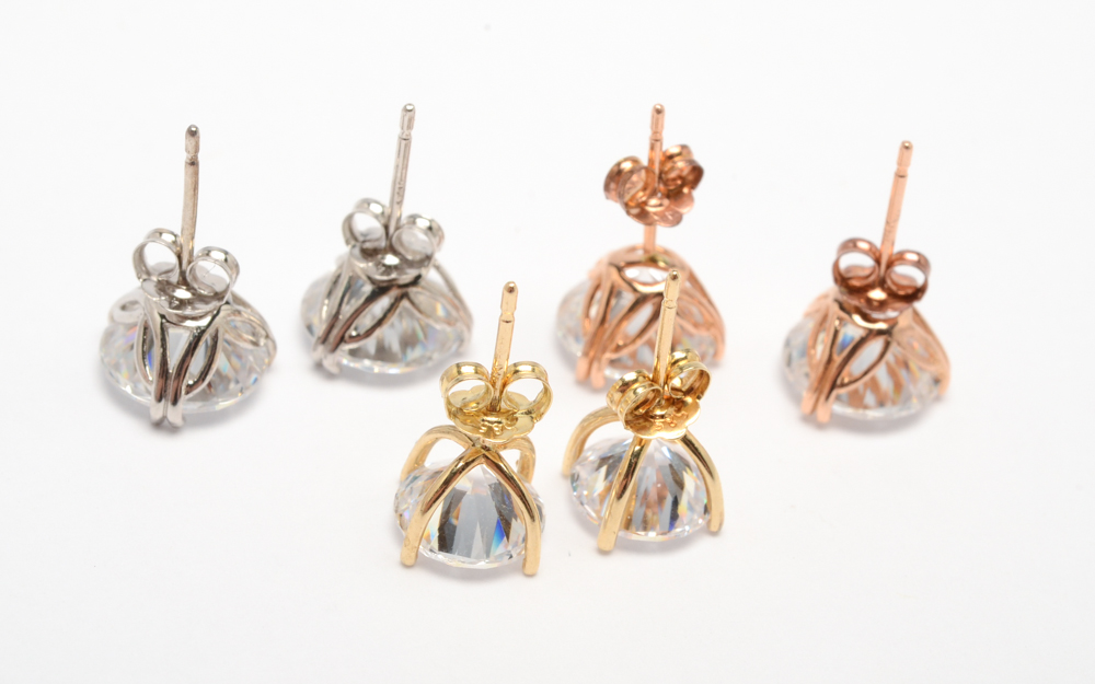 14K Yellow, Rose and White Gold Cubic Zirconia Stud Earrings