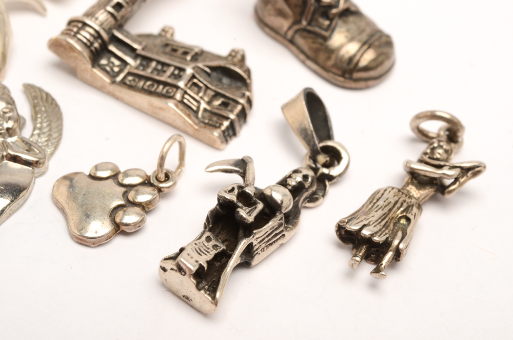 Assorted Sterling Silver Charms and Cubic Zirconia Earrings