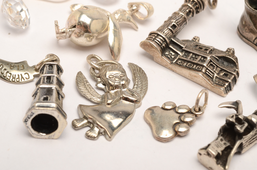 Assorted Sterling Silver Charms and Cubic Zirconia Earrings