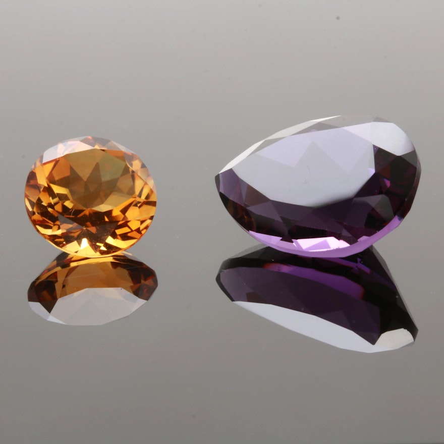 Loose 5.67 CT Citrine and Loose 15.59 CT Amethyst