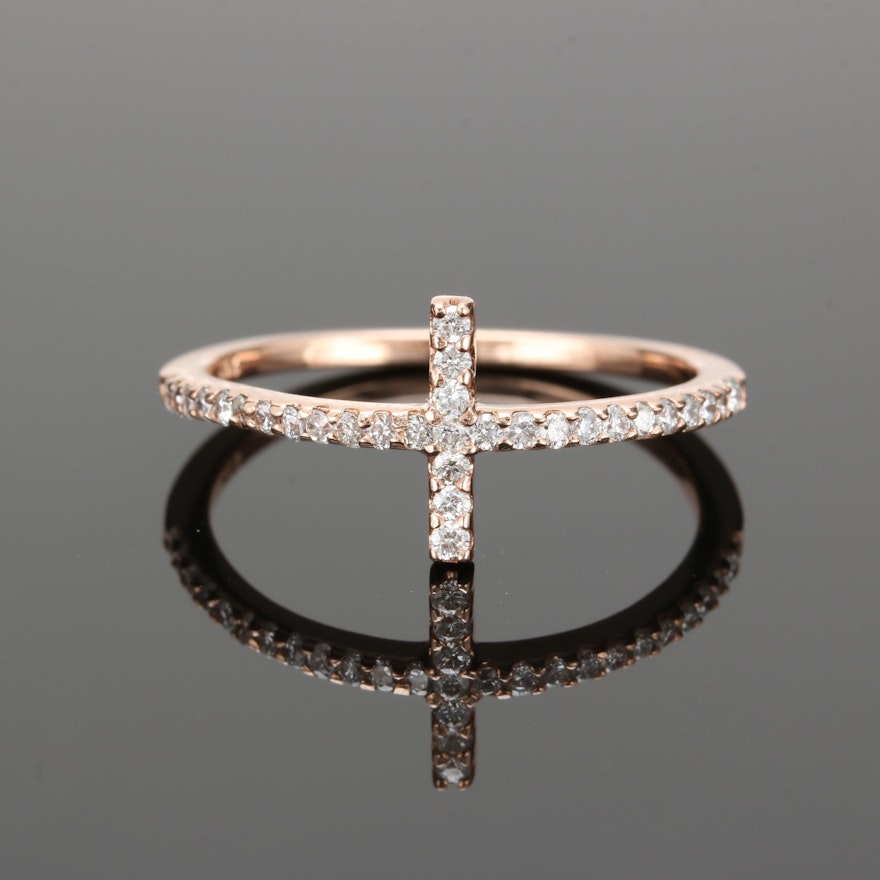 14K Yellow Gold Diamond Bar Ring