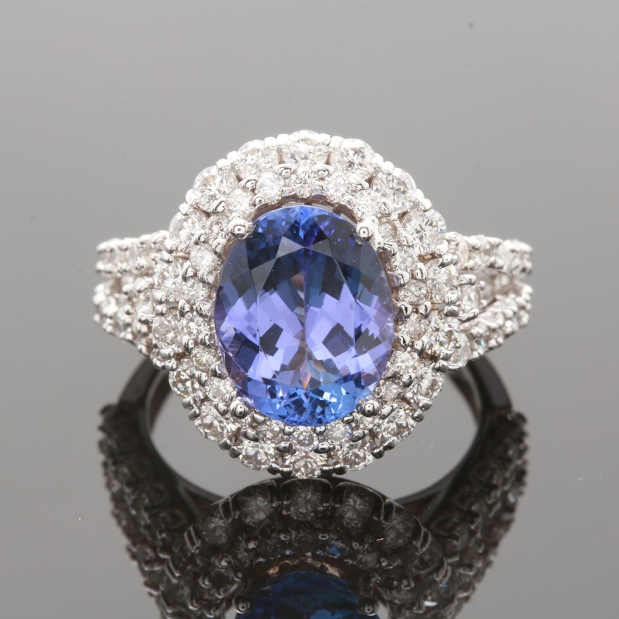 14K White Gold 3.27 CT Tanzanite and 1.70 CTW Diamond Ring