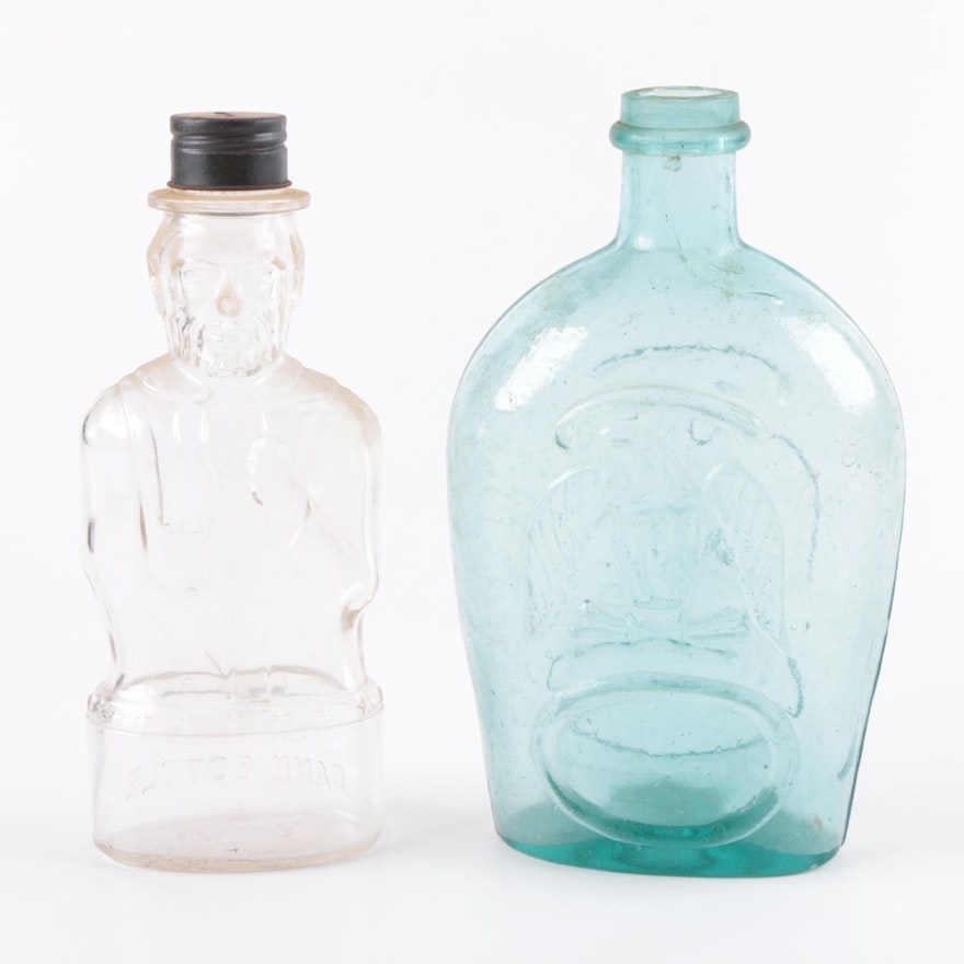 Antique Glass Bottle and Lincoln Bank Bottle