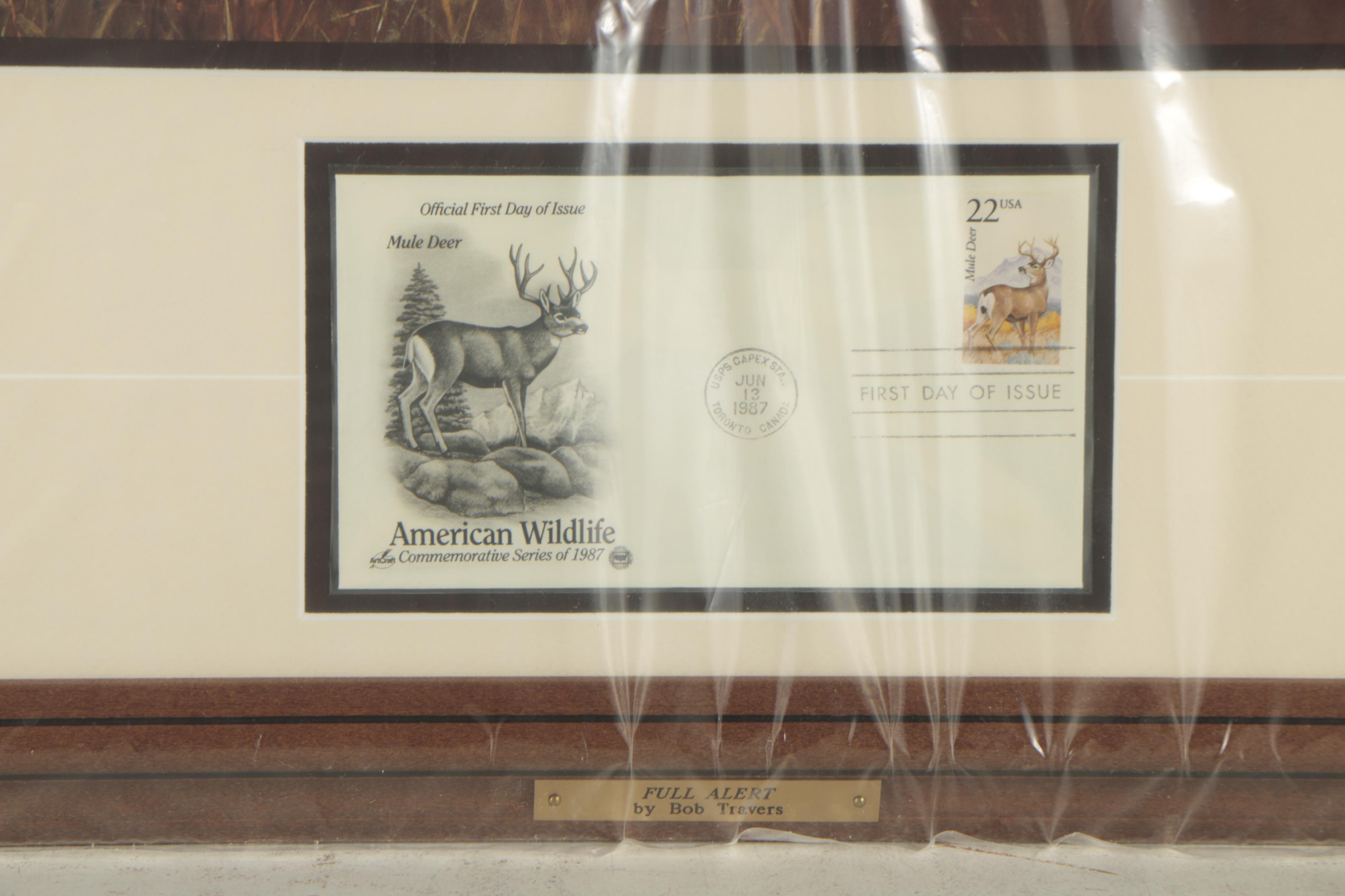 Offset Lithograph Print After Bob Travers with Envelope and Stamp "Full Alert"