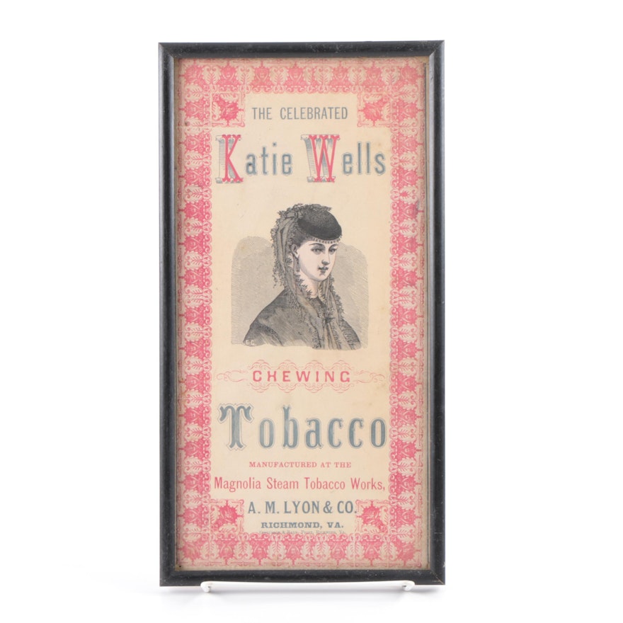 Vintage Katie Wells Chewing Tobacco Framed Flyer