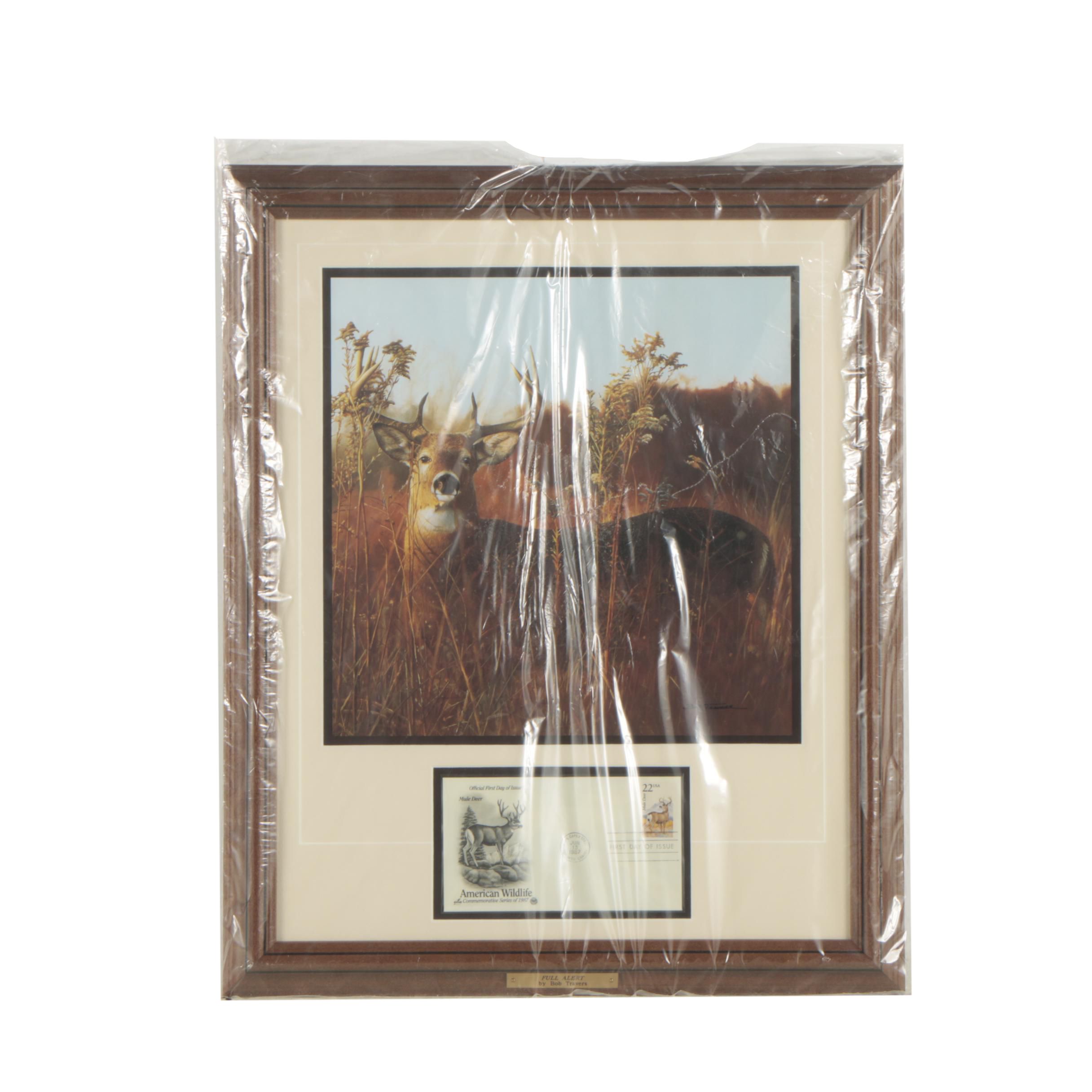 Offset Lithograph Print After Bob Travers with Envelope and Stamp "Full Alert"