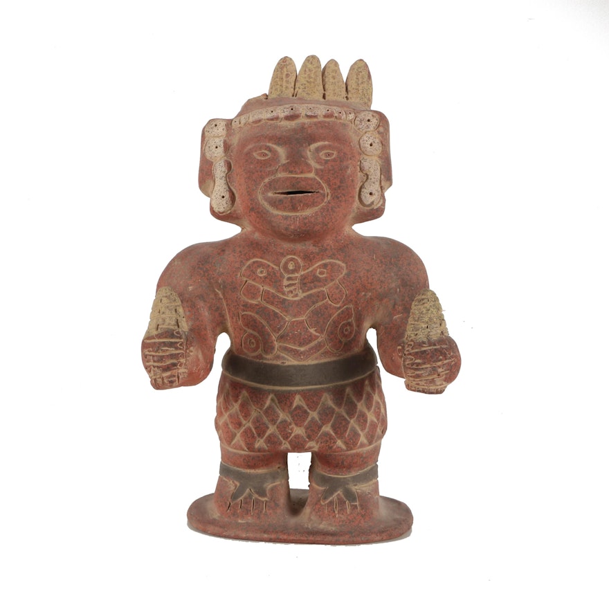 Central American-Style Ceramic Warrior Sculpture