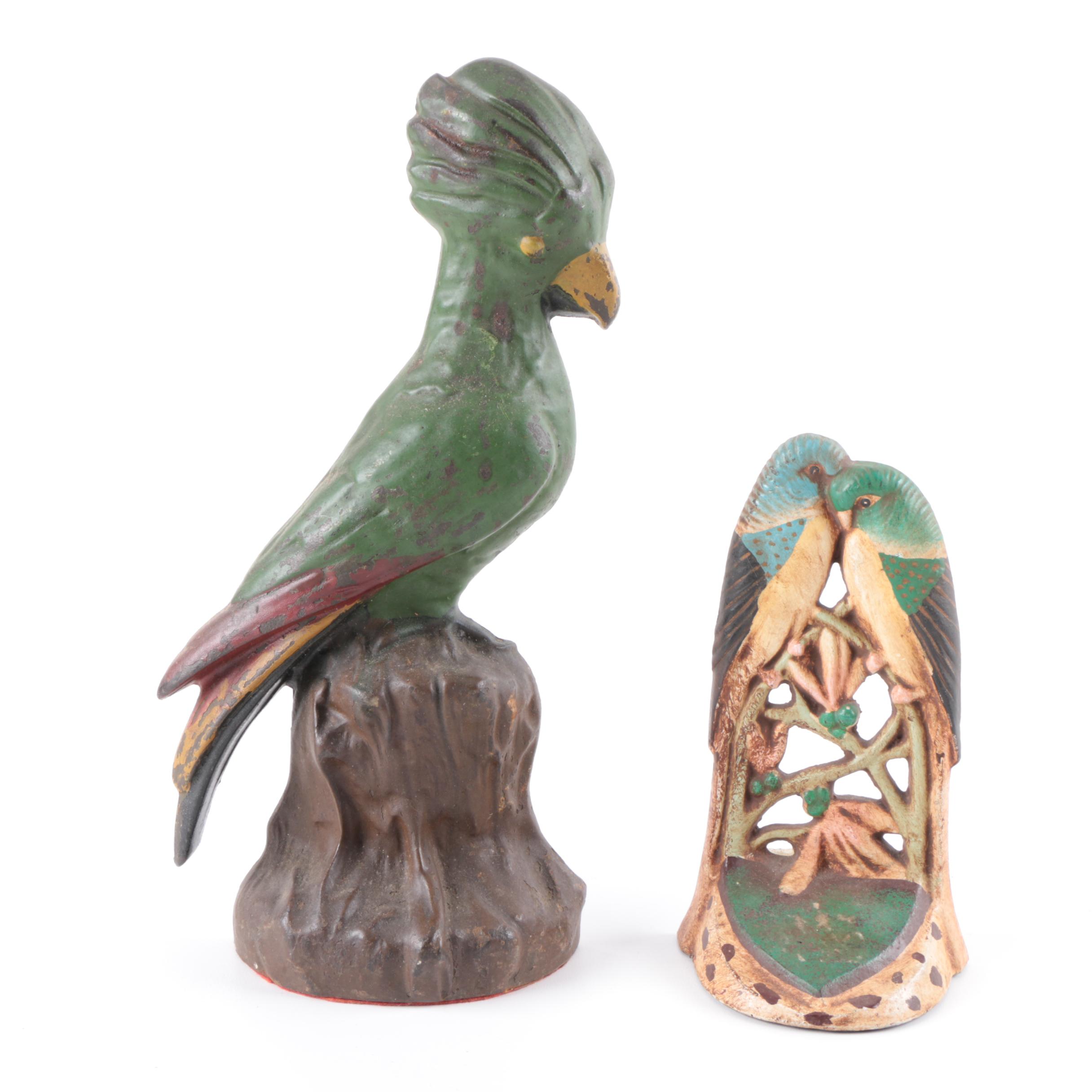 Antique Cast Iron Parakeet and Kingfisher Door Stops