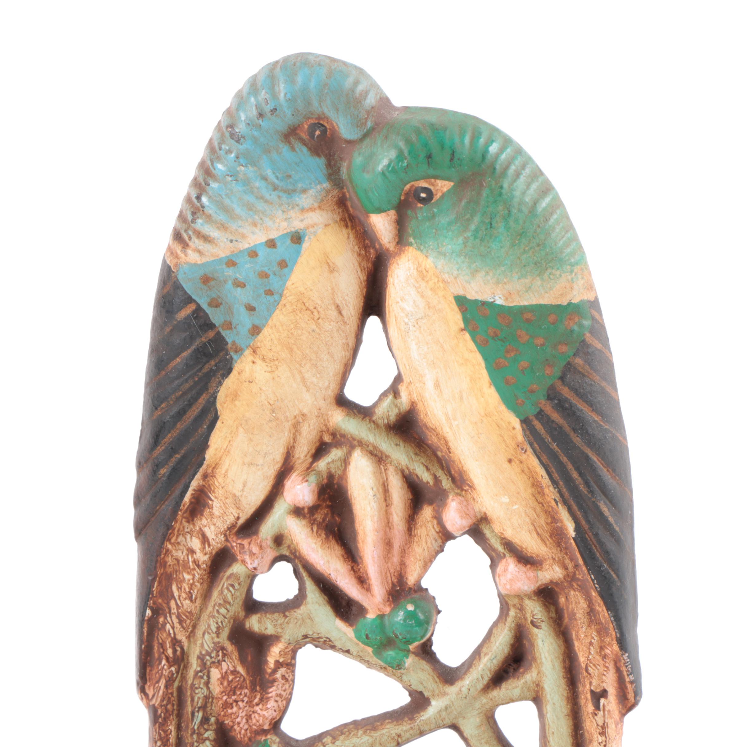 Antique Cast Iron Parakeet and Kingfisher Door Stops