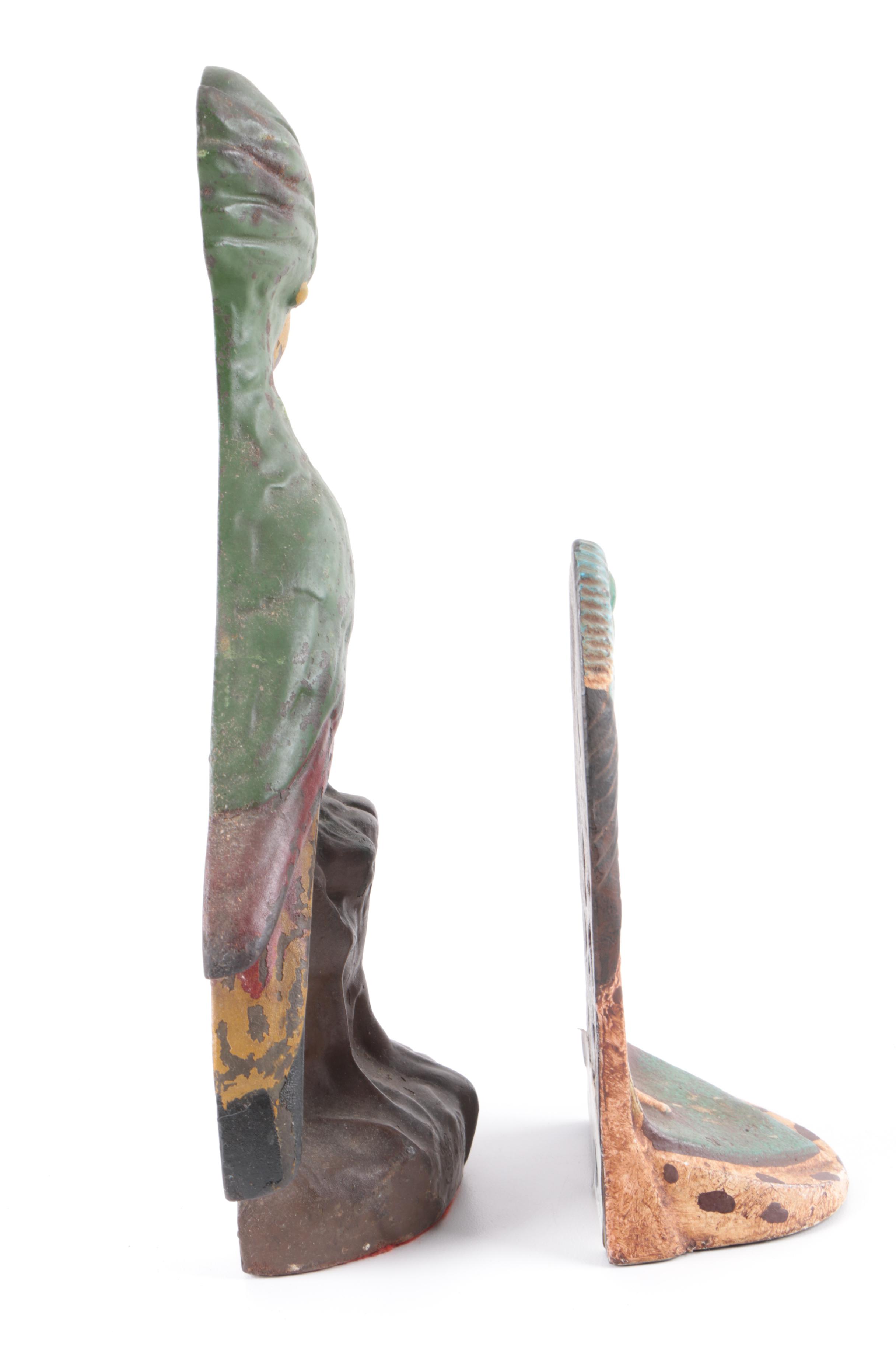 Antique Cast Iron Parakeet and Kingfisher Door Stops