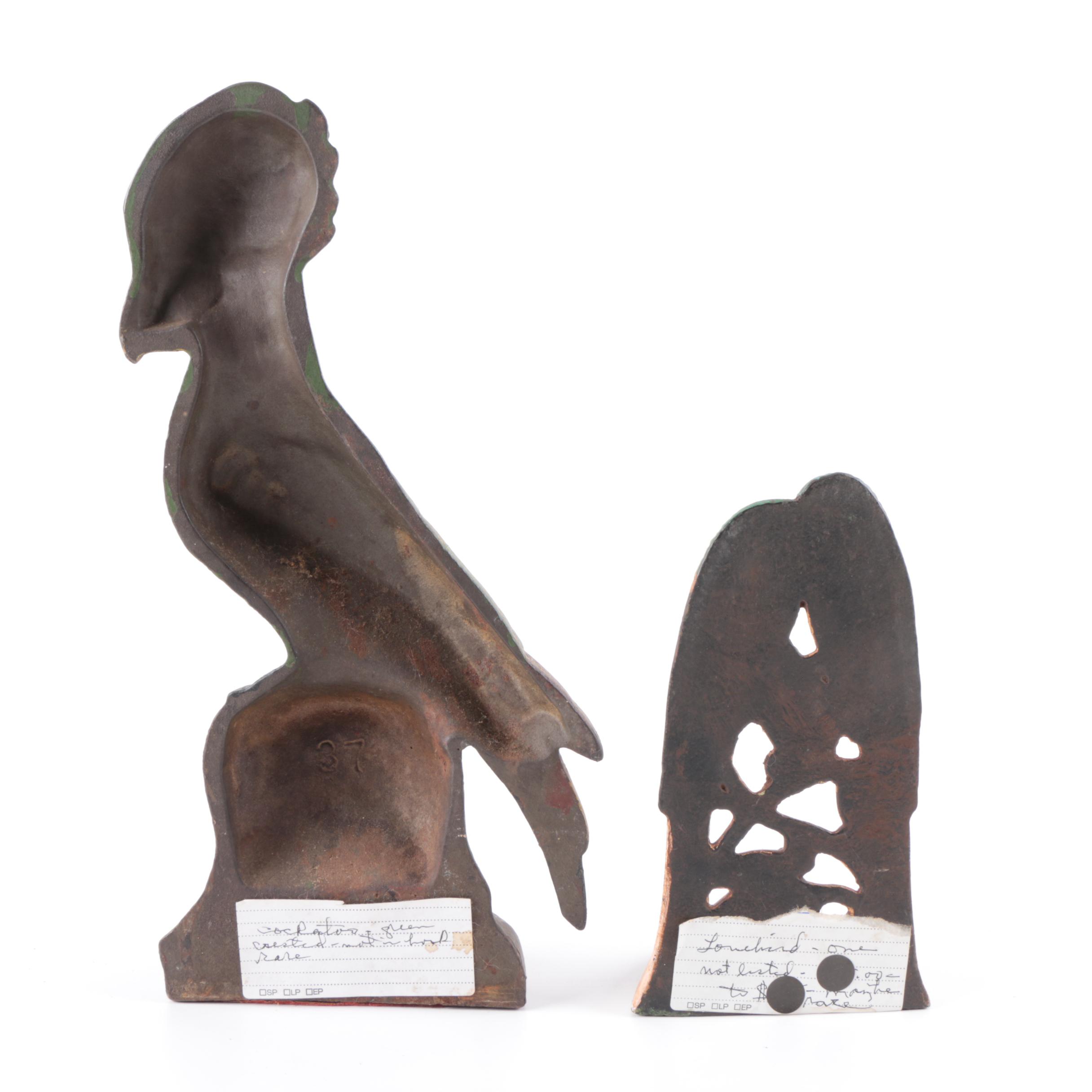 Antique Cast Iron Parakeet and Kingfisher Door Stops