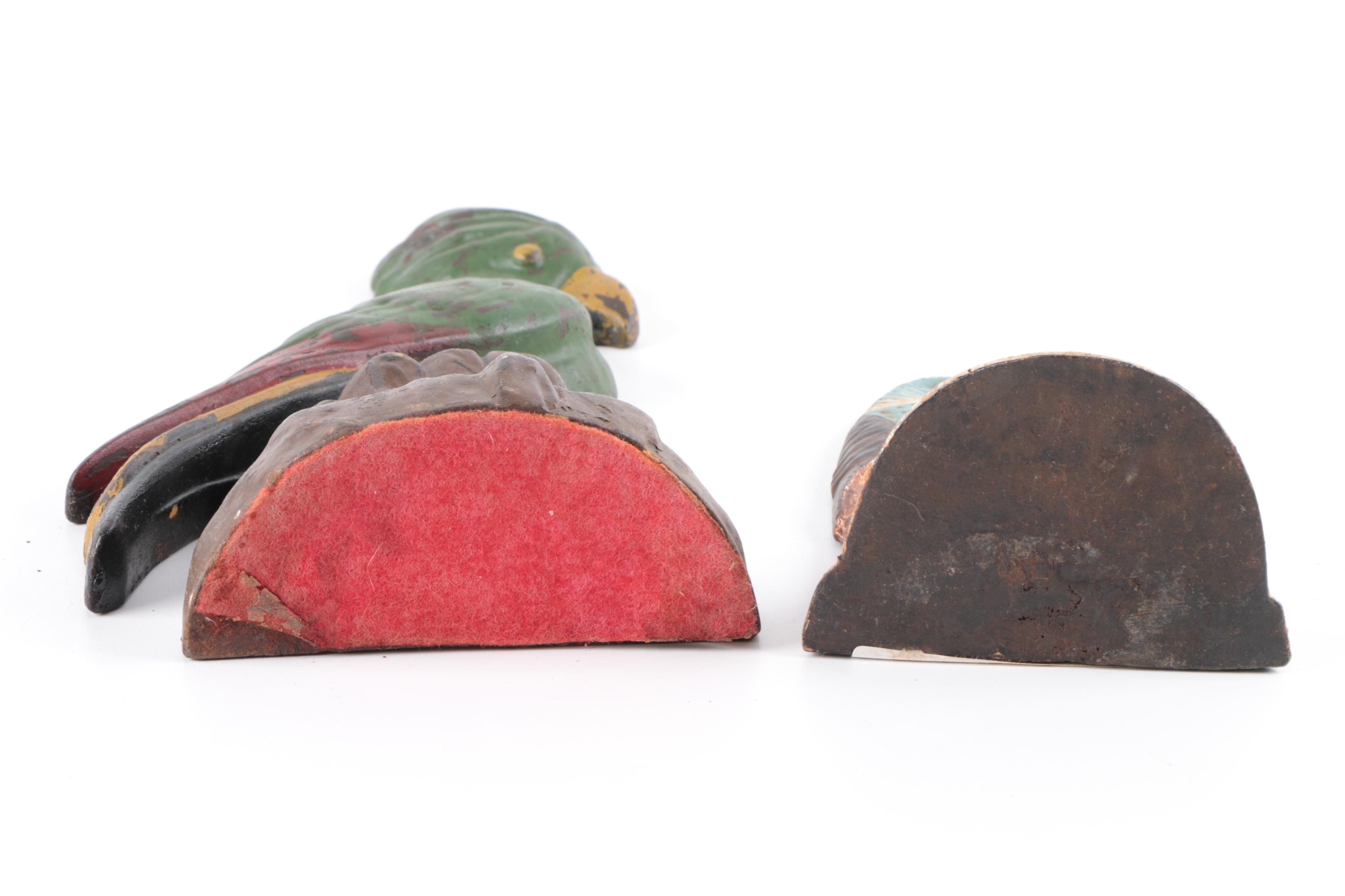 Antique Cast Iron Parakeet and Kingfisher Door Stops