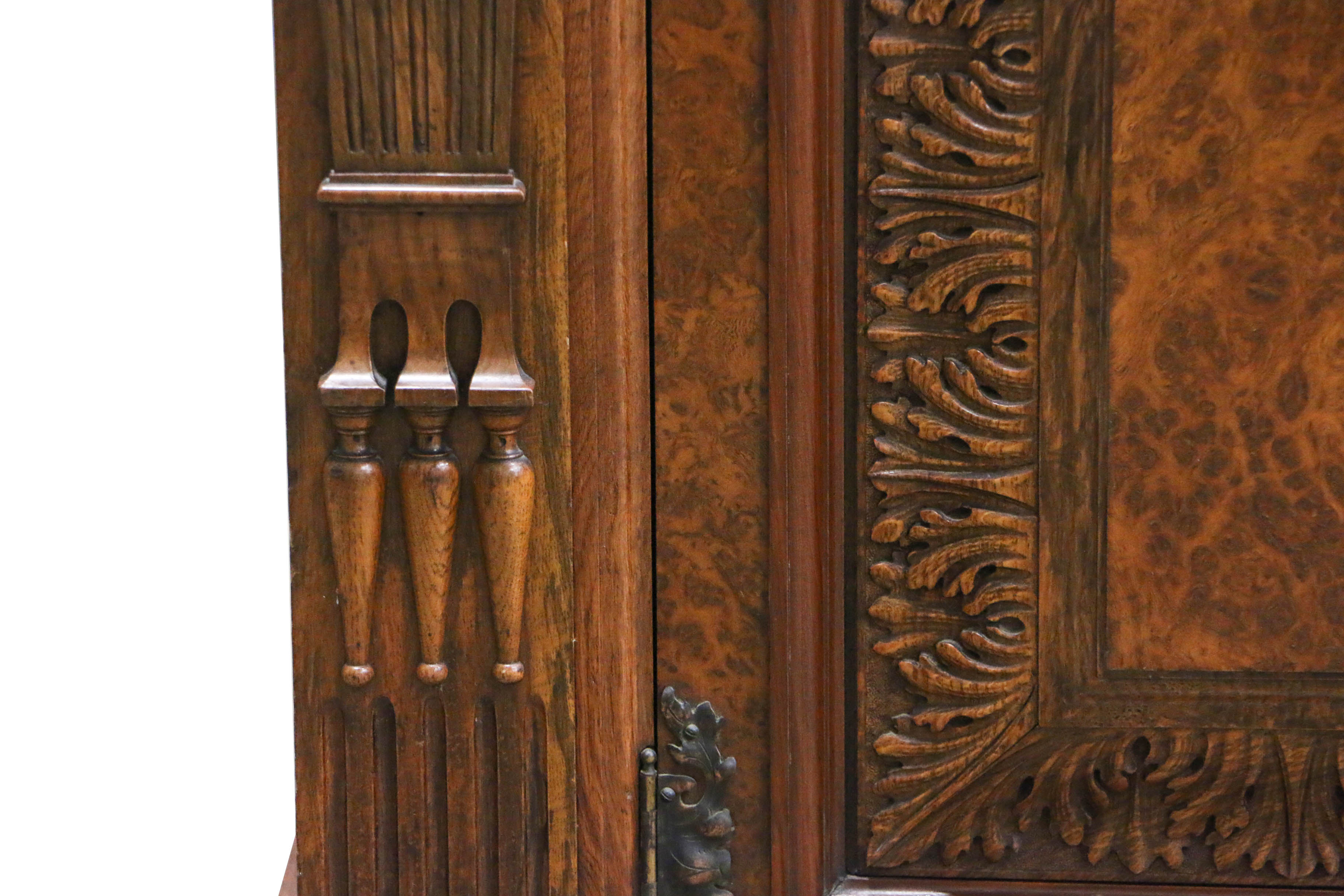 Antique Late Victorian Carved Oak and Circassian Walnut Sideboard by Maple & Co.
