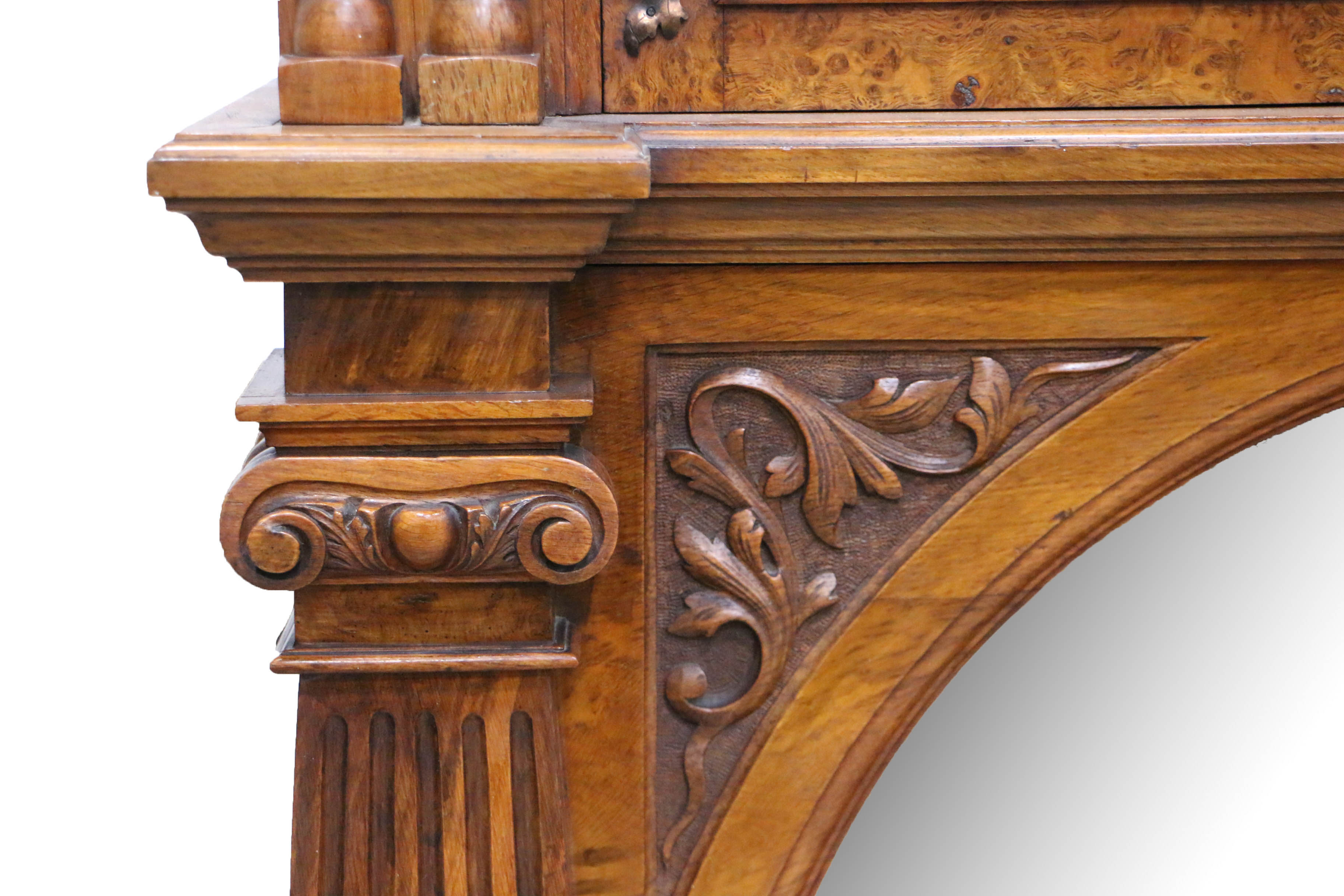 Antique Late Victorian Carved Oak and Circassian Walnut Sideboard by Maple & Co.