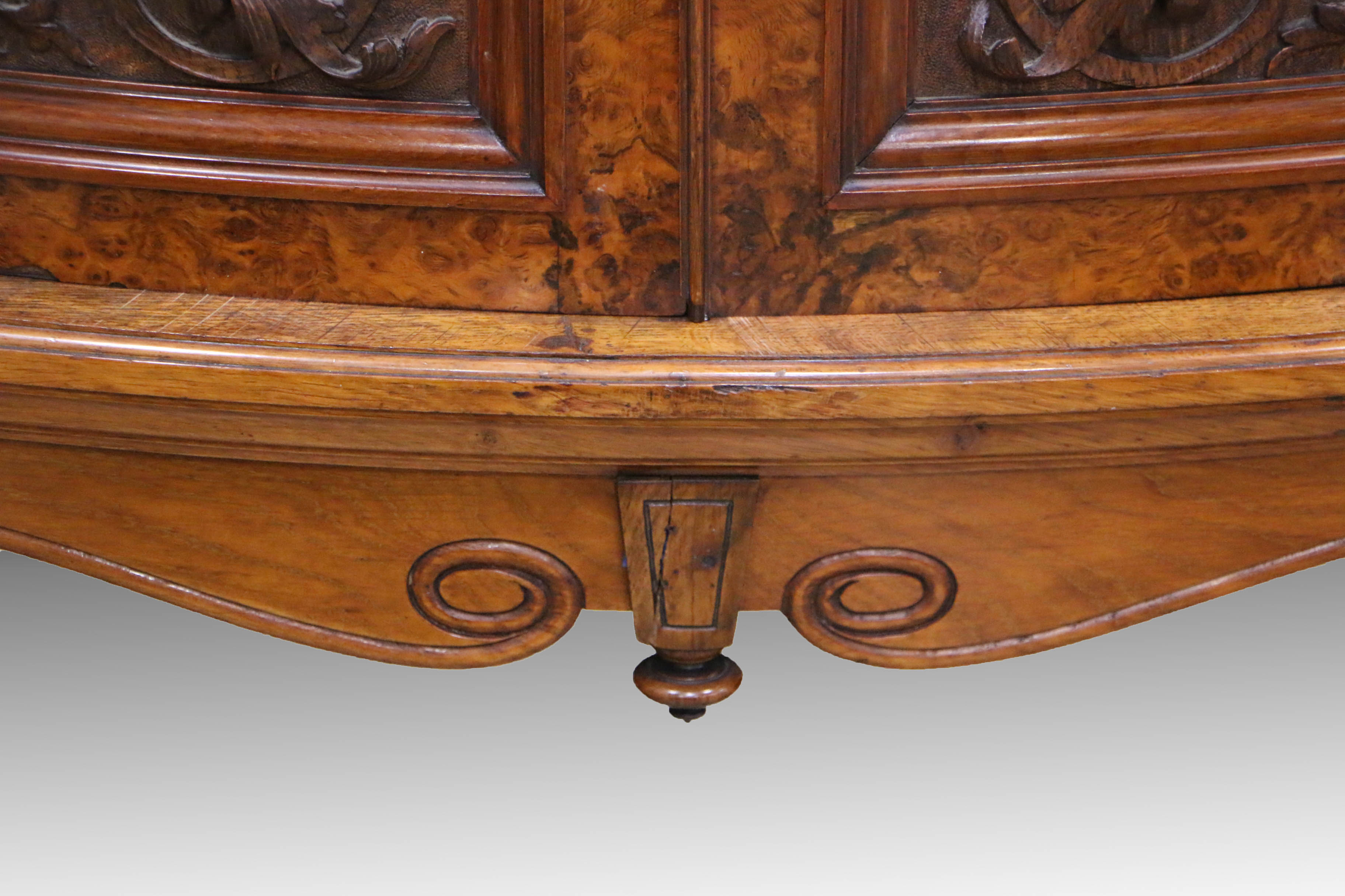 Antique Late Victorian Carved Oak and Circassian Walnut Sideboard by Maple & Co.