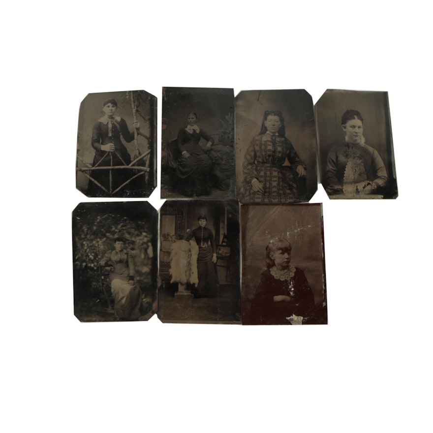 Antique Tintype Photograph Portraits of Women