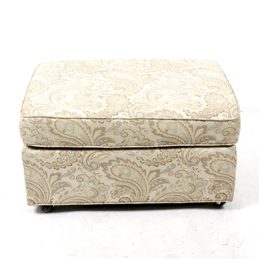 Cream and Tan Paisley Upholstered Ottoman