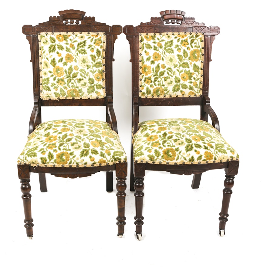 Floral Upholstered Eastlake Chairs