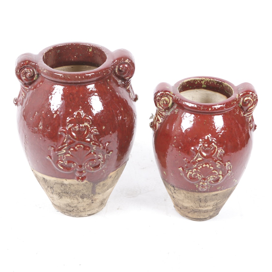 Red Ceramic Urn Style Vases