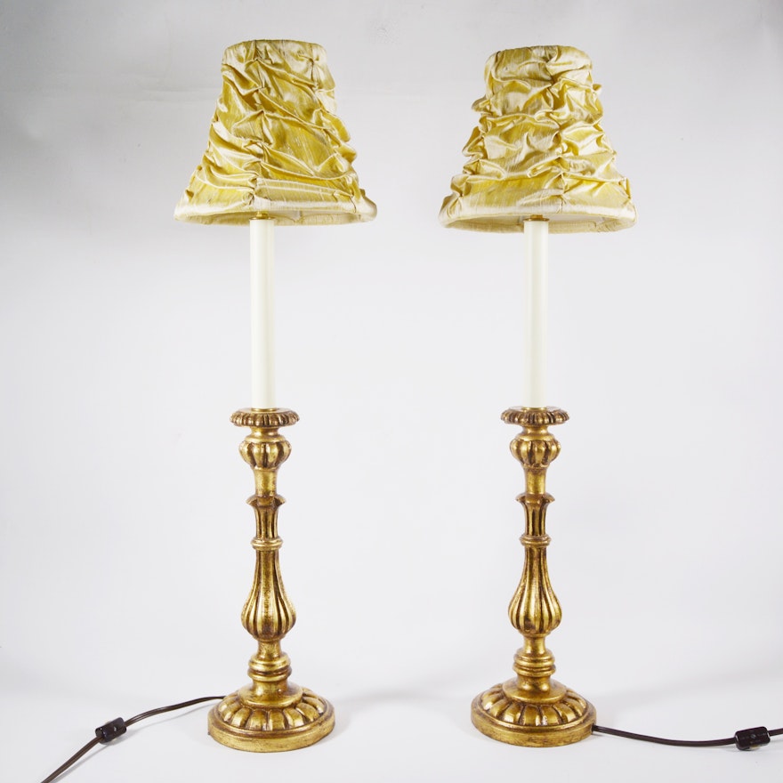 Gold Tone Candlestick Console Lamps