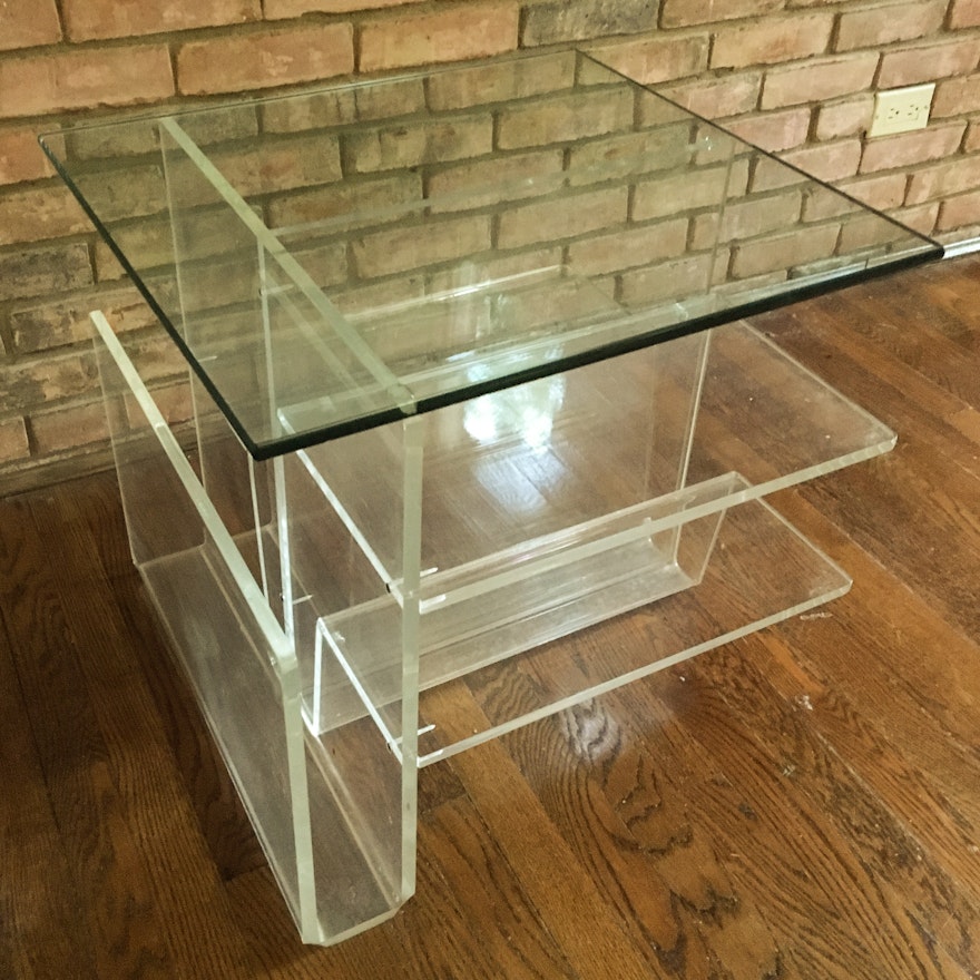 Mid Century Modern Acrylic Table With Glass Top