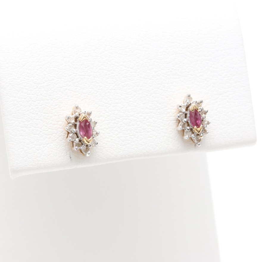 10K Yellow Gold Ruby and Diamond Earrings