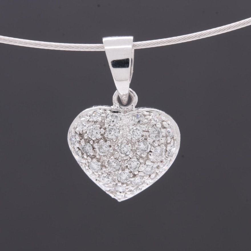 14K White Gold Diamond Heart Necklace