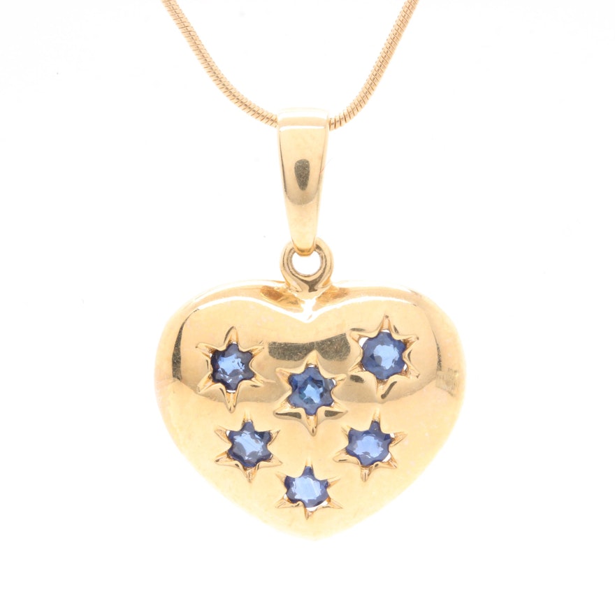 14K Yellow Gold Sapphire Heart Pendant Necklace