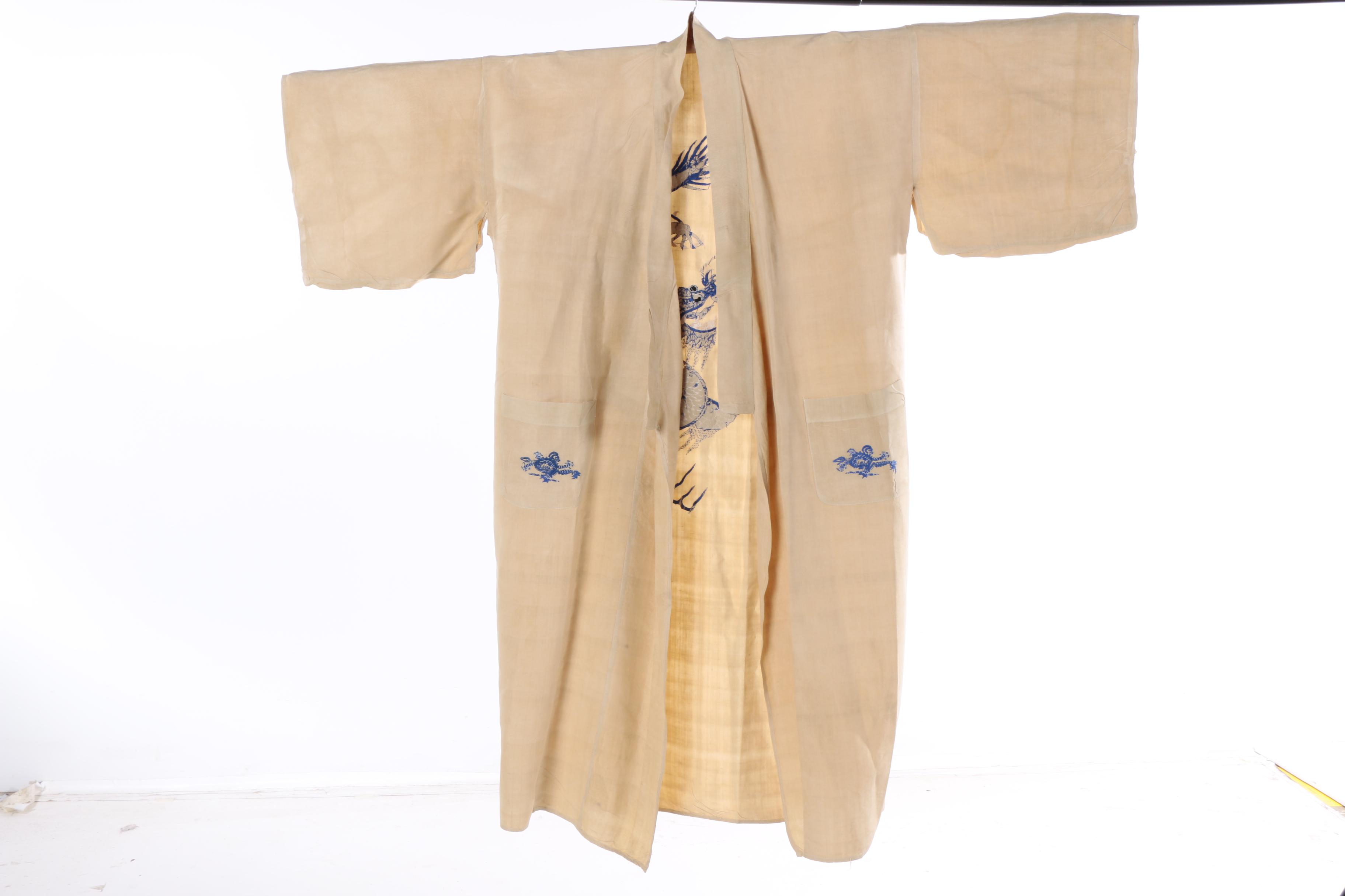 Vintage Japanese Silk Kosode Kimono Style Robe with Dragon Embroidery