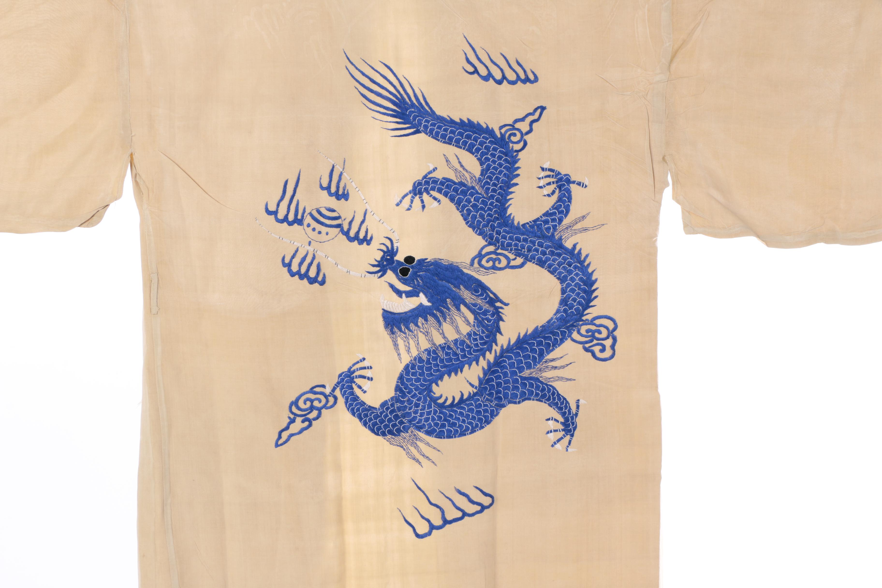 Vintage Japanese Silk Kosode Kimono Style Robe with Dragon Embroidery