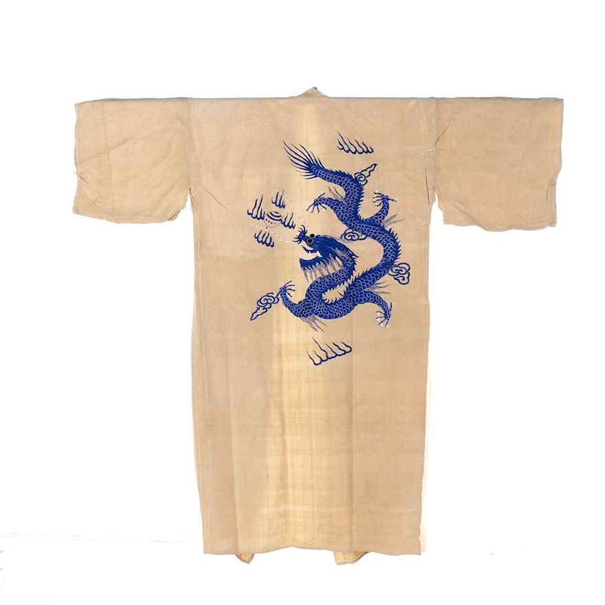 Vintage Japanese Silk Kosode Kimono Style Robe with Dragon Embroidery