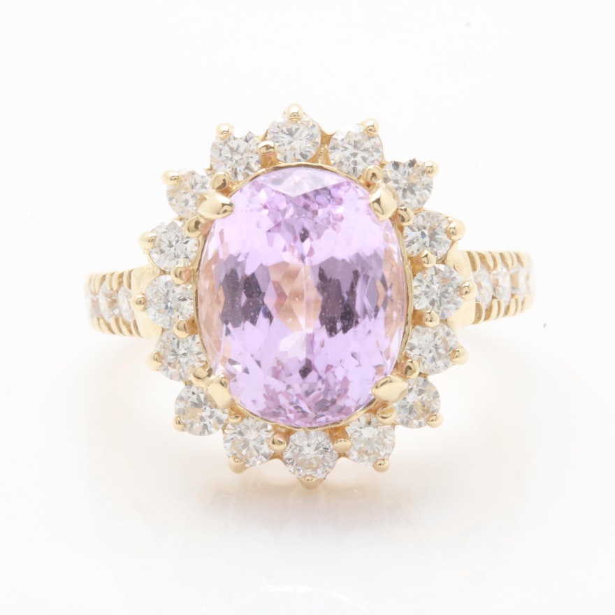 14K Yellow Gold 4.23 CT Kunzite and 1.05 CTW Diamond Ring